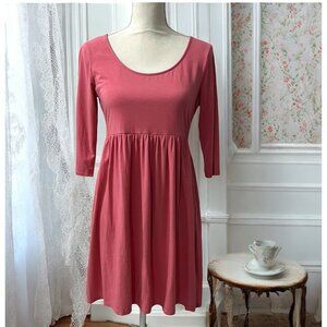Garnet Hill Coral Pink Empire Waist Cotton Blend Scoop Neck Dress Tunic‎ XS